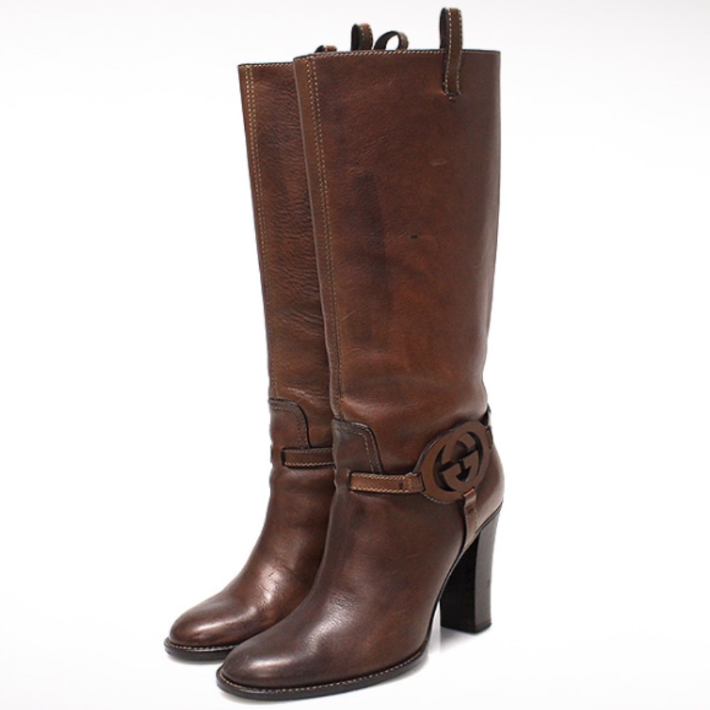 Gucci GG tall heeled pull-on boots 182166 - size 37.5